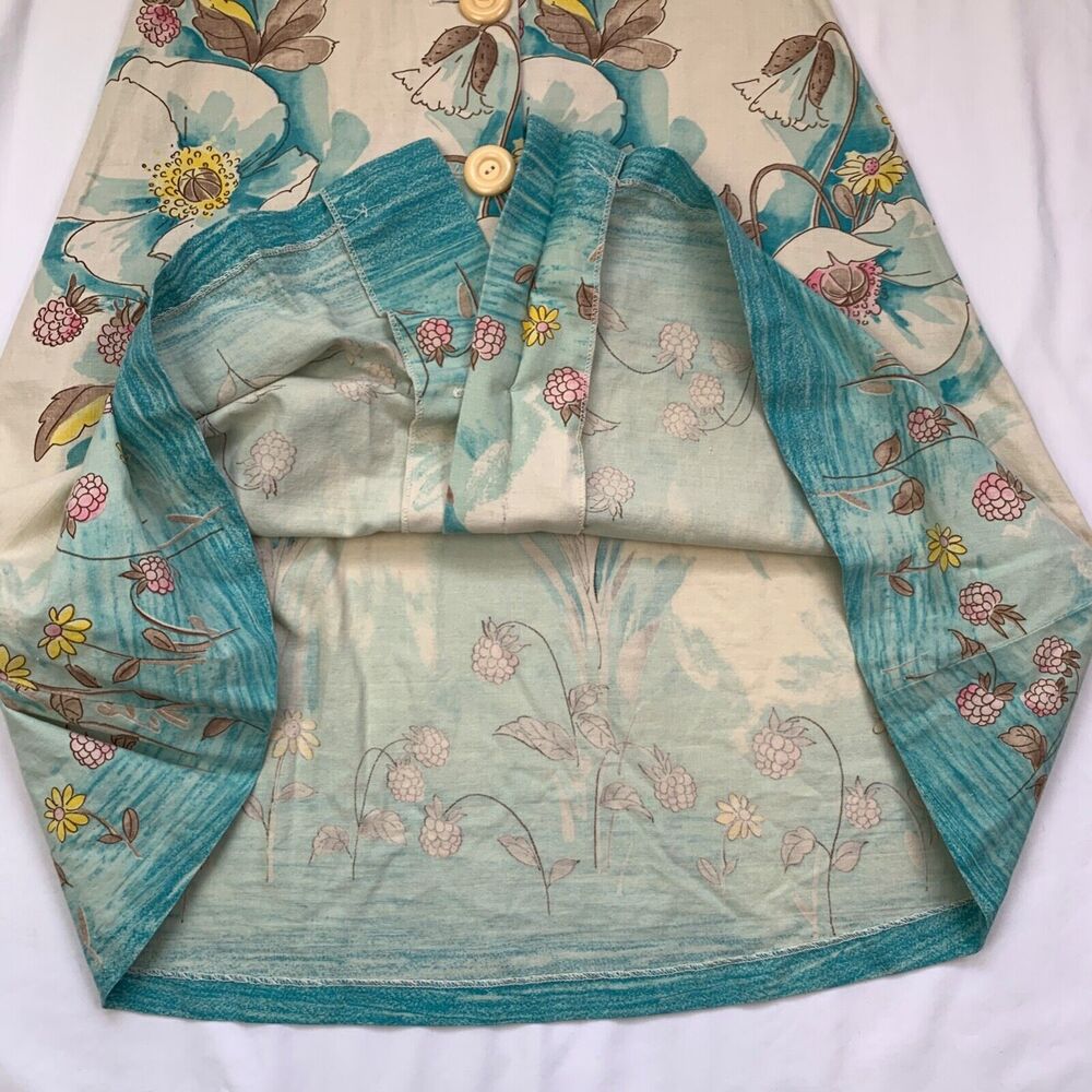 Vintage Floral Full Button Front Midi Skirt XS Blue Ivory Parisian Botanical - Picture 6 of 9